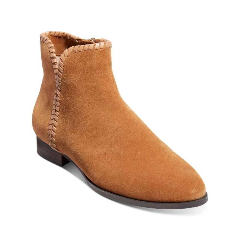 JACK ROGERS Womens Brown Raegan Almond Toe Stacked Heel Leather Booties 8 M